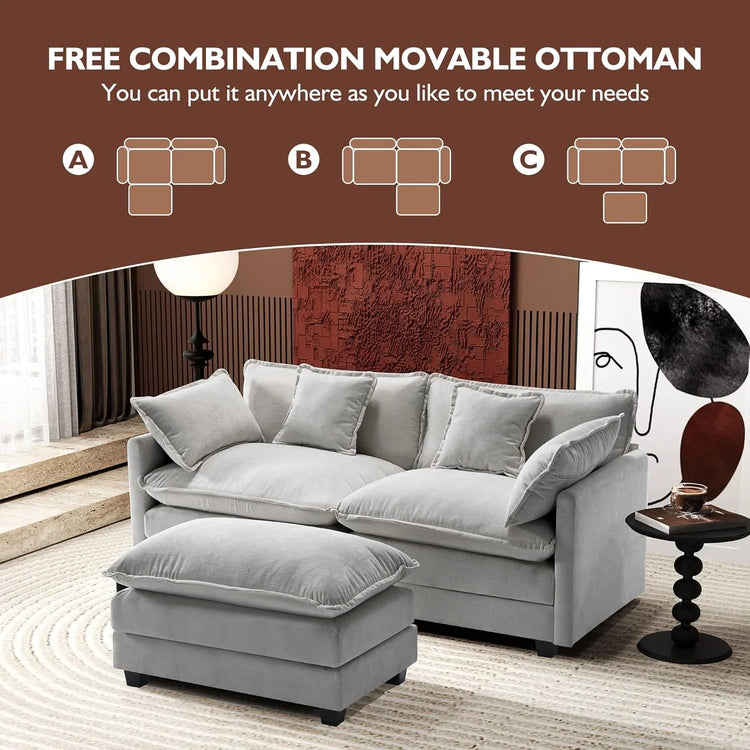 111.4 Inch L-Shaped Modern Sofa Modular Cloud Sofa Ottoman 4-Seater Chenille Deep Seat Sofa