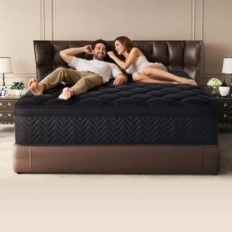 Premium 12 Inch King Mattress - Black Diamond Quilted, Individual Pocket Spring & Memory Foam Top, Cooling & Pressure Relief, Bed in a Box