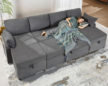 VanAcc Sofa Bed, Sleeper Sofa with Storage Chaise 2 in 1 Pull Out Couch Living Room