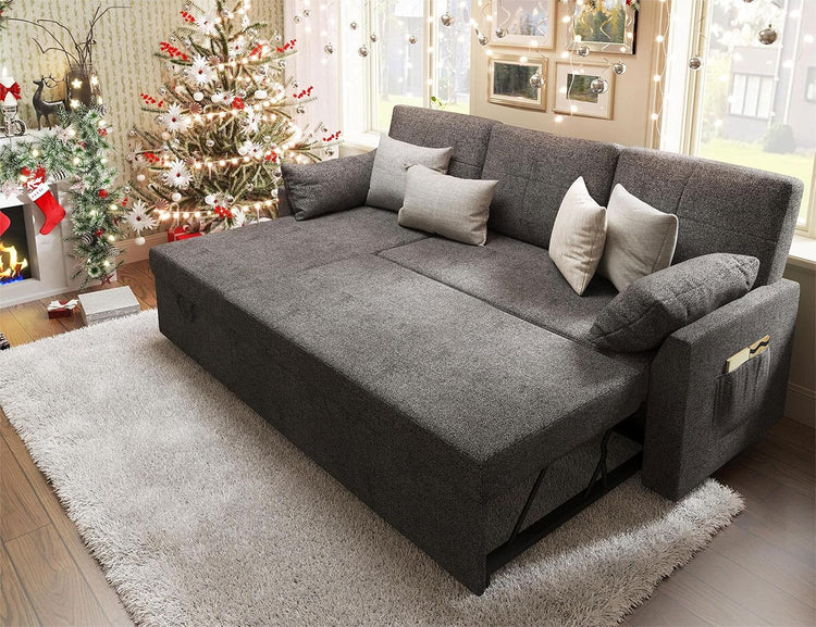 VanAcc Sofa Bed, Sleeper Sofa with Storage Chaise 2 in 1 Pull Out Couch Living Room