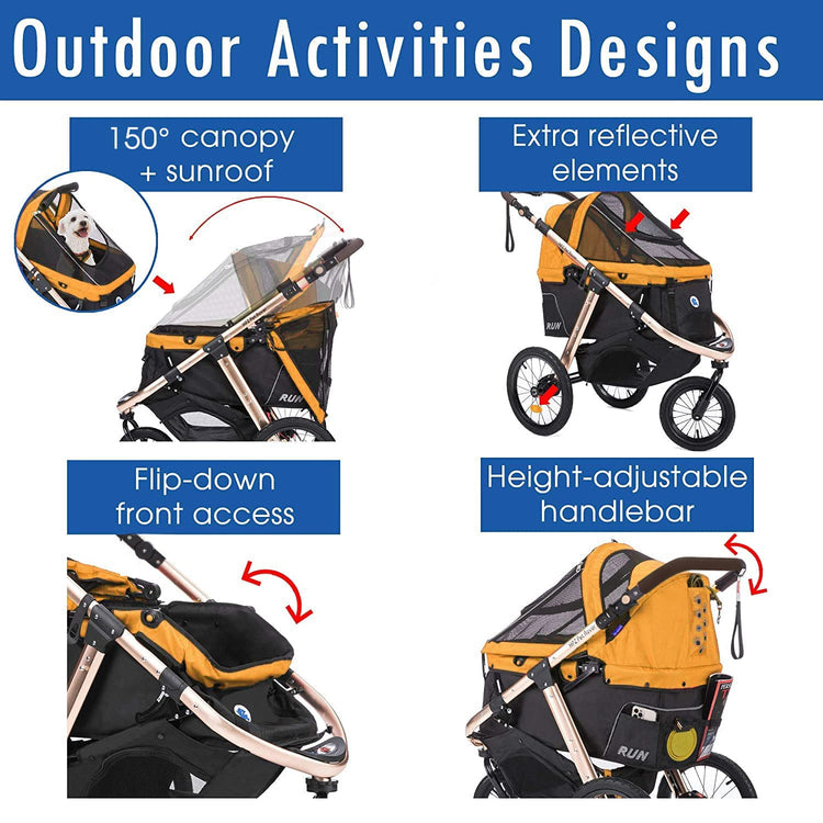 Jogging Sports Stroller with Comfort Rubber Wheels/Zipper-Less Entry/1-Hand Quick Fold/Aluminum Frame for Small/Medium Dogs Cats and Pets (Green Camo)