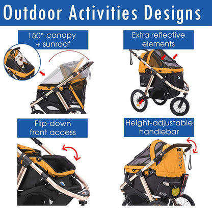 Jogging Sports Stroller with Comfort Rubber Wheels/Zipper-Less Entry/1-Hand Quick Fold/Aluminum Frame for Small/Medium Dogs Cats and Pets (Green Camo)