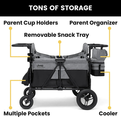 Jeep Wrangler Deluxe 4 Seater Stroller Wagon by Delta Children - Premium Quad Stroller Wagon for 4 Kids