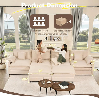 108 Inch U Shape Sofa Sectional Sofa Comfortable Cloud Sofa with Removable Footstool