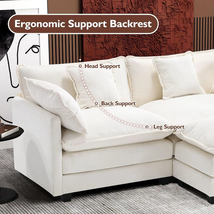 111.4 Inch L-Shaped Modern Sofa Modular Cloud Sofa Ottoman 4-Seater Chenille Deep Seat Sofa