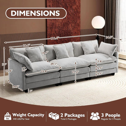 111.4 Inch L-Shaped Modern Sofa Modular Cloud Sofa Ottoman 4-Seater Chenille Deep Seat Sofa