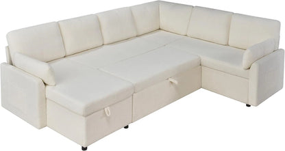 VanAcc Sofa Bed, Sleeper Sofa with Storage Chaise 2 in 1 Pull Out Couch Living Room