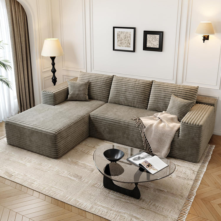 107.5" Cloud Modular Sectional Sofa Couch with L-Shape Chaise,Modern Minimalist Upholstered Couches for Living Room Bedroom,Deep Seat Corner Couch .No Assembly Required (Black,Left Facing Chaise)