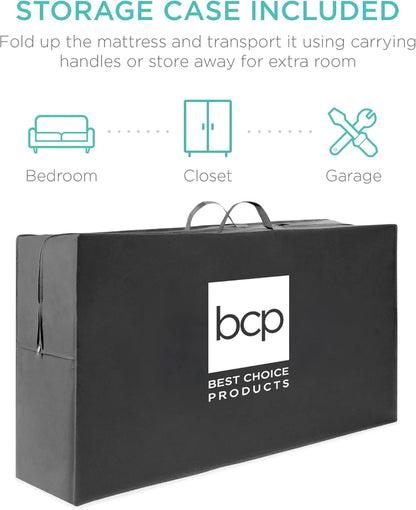 Best Choice Products 4in Portable Queen-Size Mattress, Tri-Fold Mattress for Camping, Guest, Toddler, Foam Plush w/Carry Case - Grey