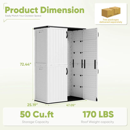 Devoko Outdoor Storage Cabinet 26 Cu Ft with Lockable Doors, Horizontal Storage Shed Waterproof Patio Tools Storage Box for Sofa Cushions, Gardening Tools and Accessories (White)