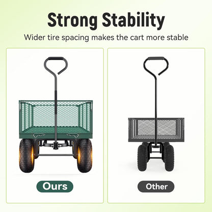 Steel Garden Cart 2-in-1 1400 lbs Heavy Duty Utility Wagon with Removable Mesh Sides to Convert into Flatbed 240?? U-Turn 13" Pneumatic Tires Garden Wagon for Farm Yard Lawn Garden Camping