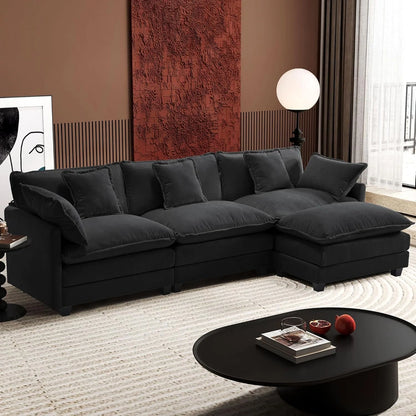 111.4 Inch L-Shaped Modern Sofa Modular Cloud Sofa Ottoman 4-Seater Chenille Deep Seat Sofa