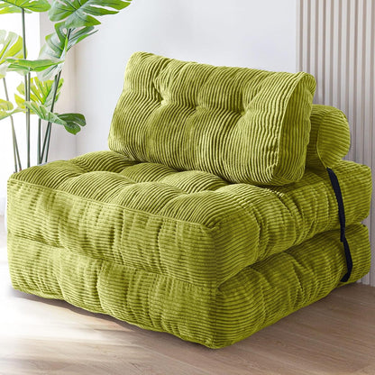 MAXYOYO Folding Sofa Bed, Convertible Sleeper Chair with Pilow Foldable Mattress with Back Support, Portable Fold Out Chair Bed Comfy Floor Sofa Lounge for Living Room Bedroom, Beige, Double