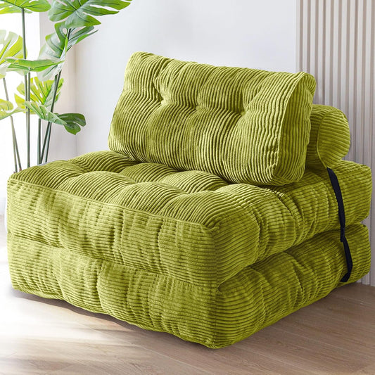 MAXYOYO Folding Sofa Bed, Convertible Sleeper Chair with Pilow Foldable Mattress with Back Support, Portable Fold Out Chair Bed Comfy Floor Sofa Lounge for Living Room Bedroom, Beige, Double