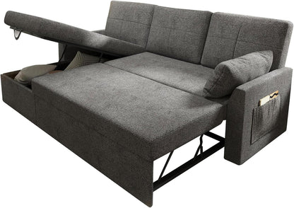 VanAcc Sofa Bed, Sleeper Sofa with Storage Chaise 2 in 1 Pull Out Couch Living Room