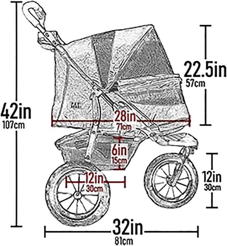 No-Zip NV Pet Stroller for Cats/Dogs Zipperless Entry Easy One-Hand Fold Gel-Filled Tires Plush Pad + Weather Cover Included 3 colors