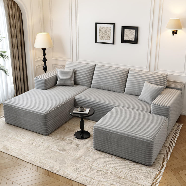 107.5" Cloud Modular Sectional Sofa Couch with L-Shape Chaise,Modern Minimalist Upholstered Couches for Living Room Bedroom,Deep Seat Corner Couch .No Assembly Required (Black,Left Facing Chaise)