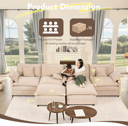 108 Inch U Shape Sofa Sectional Sofa Comfortable Cloud Sofa with Removable Footstool