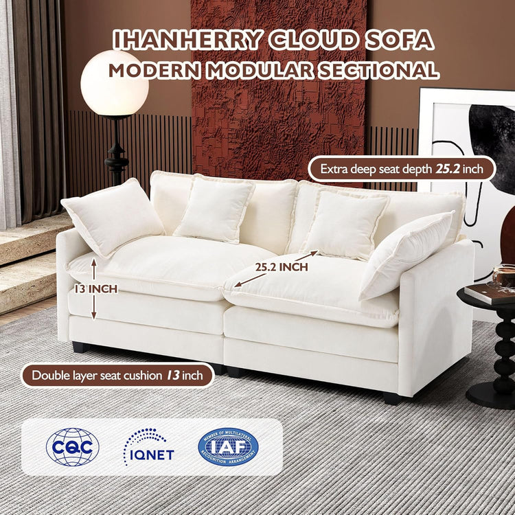 Ihanherry 146" U-Shaped Modern Sofa Modular Sectional Cloud Couch with 2 Ottoman, 6-Seat Chenille Deep Seat Sofa with 6 Pillows for Living Room, Bedroom and Apartment, Grey