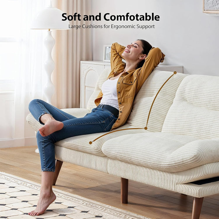 Pipishell Convertible Futon Sofa Bed,66" Corduroy Futon Couch with Adjustable Backrest and Armrests, Recliner Sleeper Sofa for Small Spaces, Play Room or Office, Grey