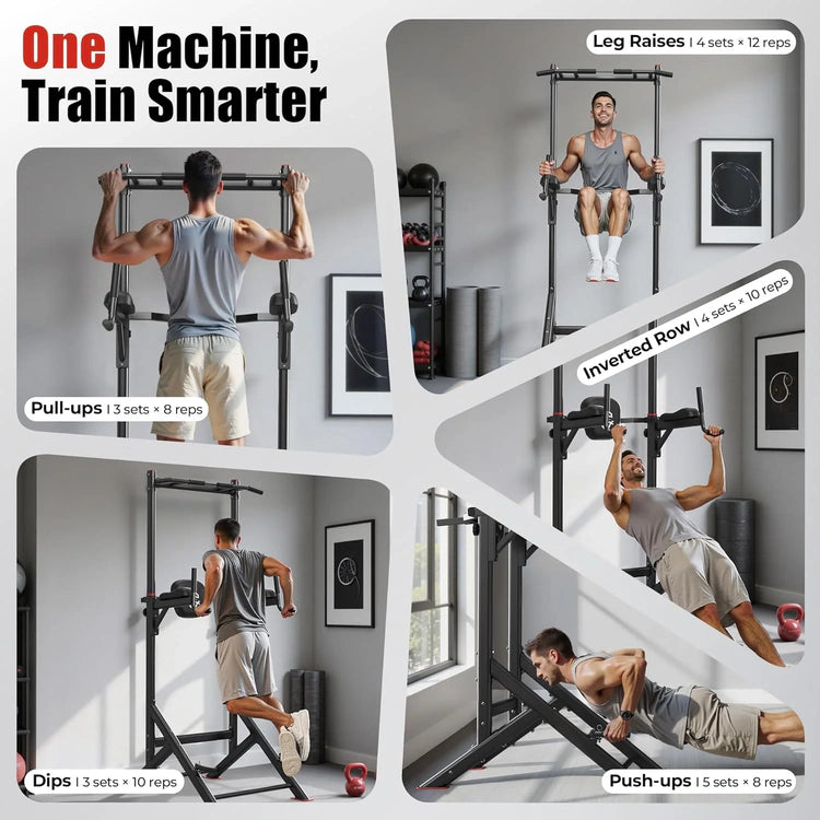 Sportsroyals Power Tower Pulp Up Bar Station, 450 lbs stable suspended immersion tilt station