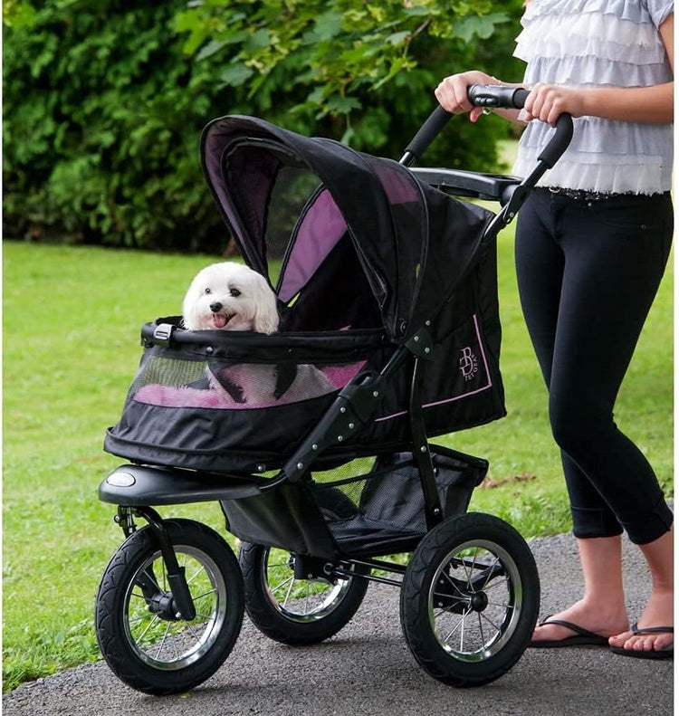 No-Zip NV Pet Stroller for Cats/Dogs Zipperless Entry Easy One-Hand Fold Gel-Filled Tires Plush Pad + Weather Cover Included 3 colors