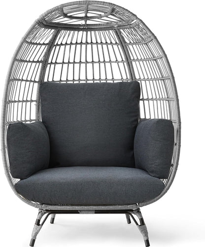 Best Choice Products Wicker Egg Chair Oversized Indoor Outdoor Lounger for Patio Backyard Living Room w/ 4 Cushions Steel Frame 440lb Capacity - Ivory