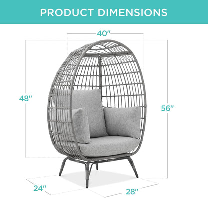 Best Choice Products Wicker Egg Chair Oversized Indoor Outdoor Lounger for Patio Backyard Living Room w/ 4 Cushions Steel Frame 440lb Capacity - Ivory