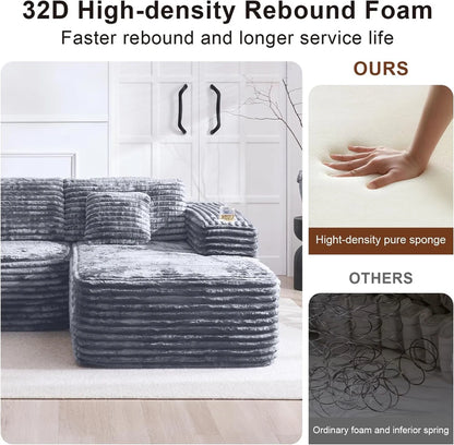 Cloud Sectional Couch with L-Shape Chaise Modern Modular Sofa Deep Seat Built-in Cup Holder