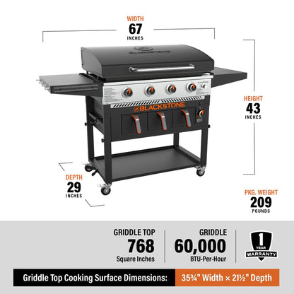 Blackstone 4-Burner 36" Propane Griddle with Air Fryer and Hood