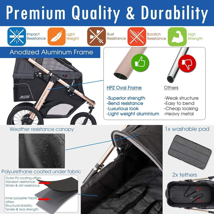 Jogging Sports Stroller with Comfort Rubber Wheels/Zipper-Less Entry/1-Hand Quick Fold/Aluminum Frame for Small/Medium Dogs Cats and Pets (Green Camo)