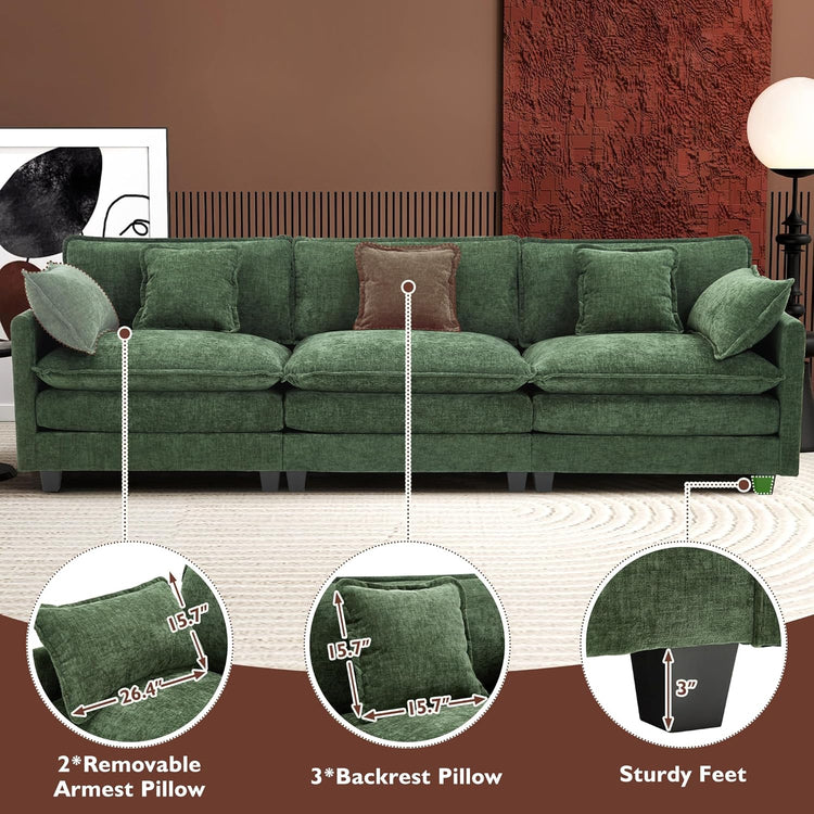 Ihanherry 146" U-Shaped Modern Sofa Modular Sectional Cloud Couch with 2 Ottoman, 6-Seat Chenille Deep Seat Sofa with 6 Pillows for Living Room, Bedroom and Apartment, Grey
