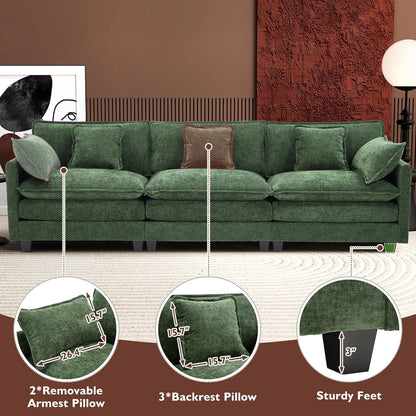 Ihanherry 146" U-Shaped Modern Sofa Modular Sectional Cloud Couch with 2 Ottoman, 6-Seat Chenille Deep Seat Sofa with 6 Pillows for Living Room, Bedroom and Apartment, Grey
