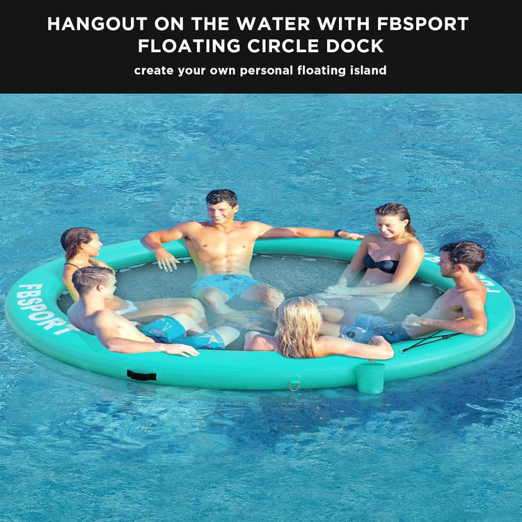Inflatable Dock Floating Platform 8ft Inflatable Water Hammock Floating Deck for Lake W/Cupholder Round Floating Ring Float Ring Pool Float Raft Lounger Island Platform Pad