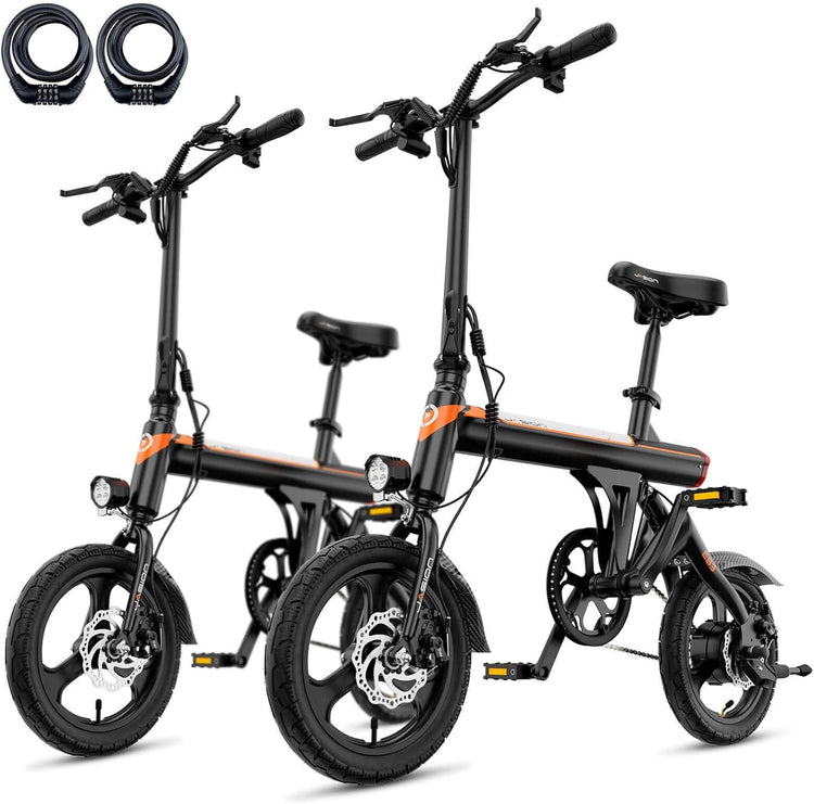 Jasion EB3 Electric Bike Adults 21mph, 500W Peak Motor, 270Wh Battery, Rear Suspension, 3 Levels Assist, 14&prime;&prime; Folding Ebike for Adults and Teens, Complies to UL2849