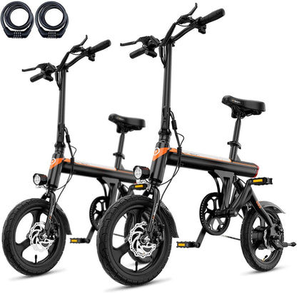 Jasion EB3 Electric Bike Adults 21mph, 500W Peak Motor, 270Wh Battery, Rear Suspension, 3 Levels Assist, 14&prime;&prime; Folding Ebike for Adults and Teens, Complies to UL2849