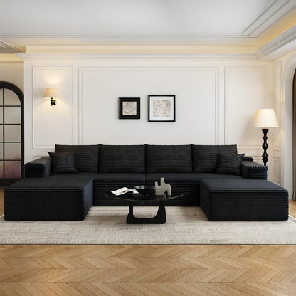 107.5" Cloud Modular Sectional Sofa Couch with L-Shape Chaise,Modern Minimalist Upholstered Couches for Living Room Bedroom,Deep Seat Corner Couch .No Assembly Required (Black,Left Facing Chaise)