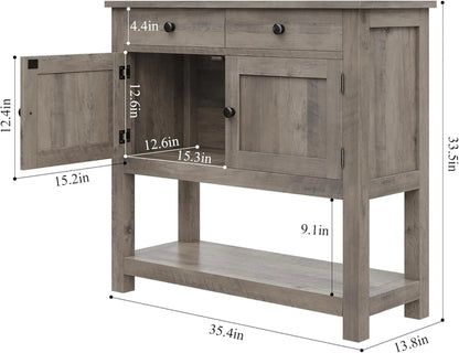 HOSTACK Farmhouse Console Table with 2-Door Cabinet & 2 Drawers, Coffee Bar, Entryway Table with Storage Shelf, Sofa Tables Buffet Sideboard for Kitchen, Hallway, Dining, Living Room, Rustic Brown