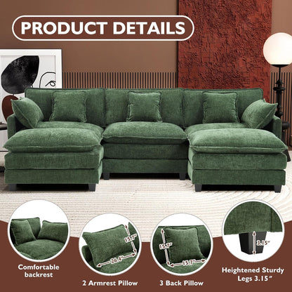 111.4 Inch L-Shaped Modern Sofa Modular Cloud Sofa Ottoman 4-Seater Chenille Deep Seat Sofa