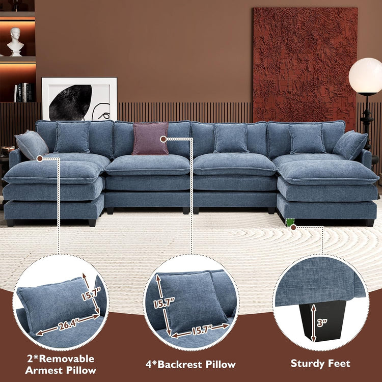 111.4 Inch L-Shaped Modern Sofa Modular Cloud Sofa Ottoman 4-Seater Chenille Deep Seat Sofa