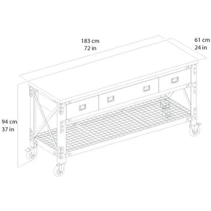 Building Products 72 in. 3-Drawers Rolling Industrial Workbench and Wood Top