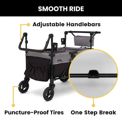 Jeep Wrangler Deluxe 4 Seater Stroller Wagon by Delta Children - Premium Quad Stroller Wagon for 4 Kids