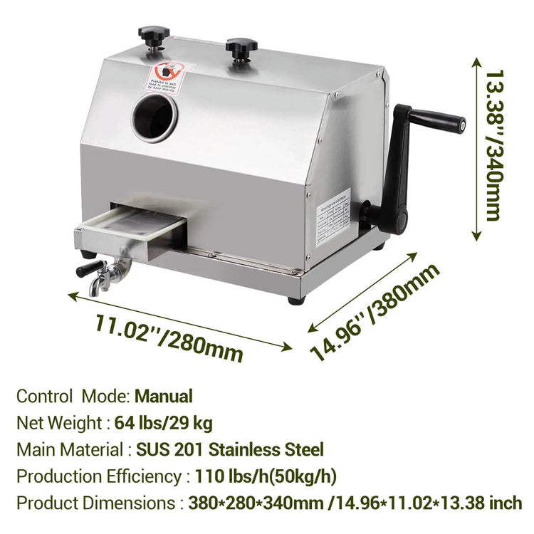 Manual Sugar Cane Juicer Machine, Sugar Cane Press with 3 Stainless Steel Drums and 2.4-inch Large Inlet, Sugarcane Juice Machine with 110LBS/H, Suitable for Home/Commercial Use