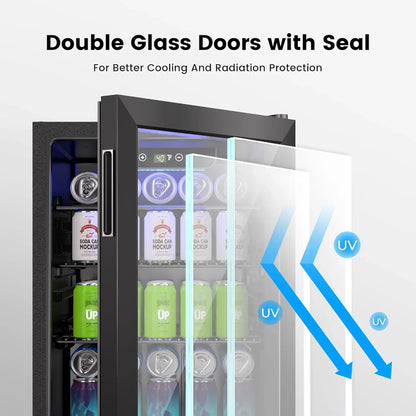 Beverage Refrigerator Cooler - 126 Can Mini Fridge Glass Door for Drinks Soda Beer Wine - Small Refrigerator for Office Bedroom Home Bar, 4 Adjustable Shelves, 3.2 Cu.Ft, Silver