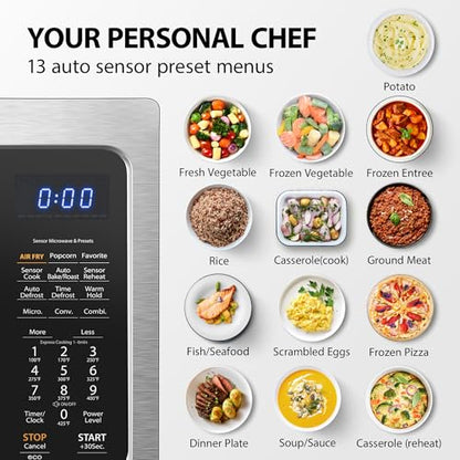 Toshiba Air Fryer Combo 4 in 1 Countertop Microwave Oven, Smart Sensor, Convection, Mute Function, Position Memory 13.6" Turntable, 1.5 Cu Ft, 1000W, Silver, ML EC42P(SS): Home &amp; Kitchen