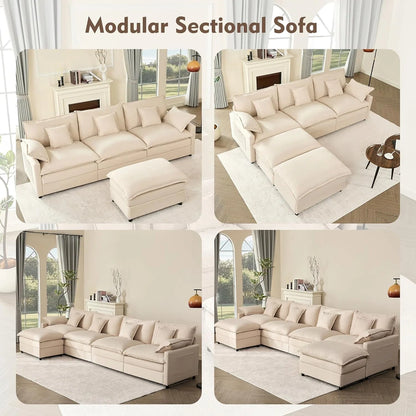 108 Inch U Shape Sofa Sectional Sofa Comfortable Cloud Sofa with Removable Footstool