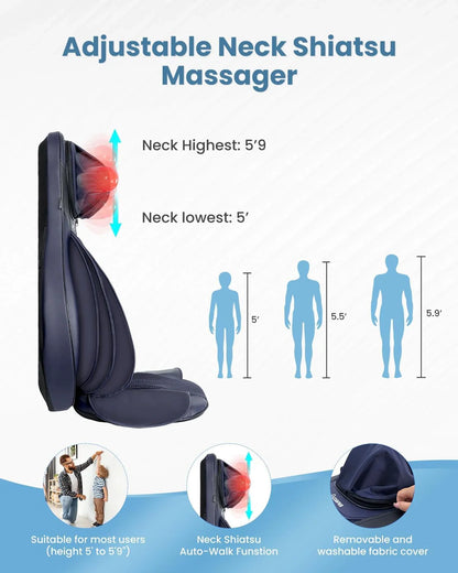 COMFIER Massager Chair with Heat Shiatsu Neck Back Massager Portable with Compress & Rolling Massage Chair Pad for Full Back Neck & Shoulders Full Body Pain