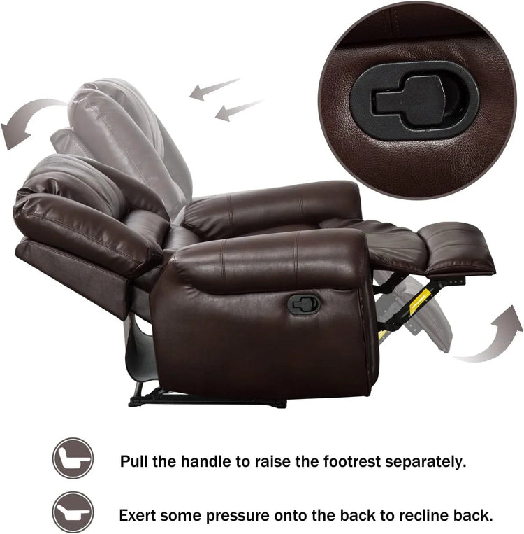 CANMOV Leather Recliner Chair, Classic and Traditional Manual Recliner Chair with Comfortable Arms and Back Single Sofa for Living Room, Nut Brown