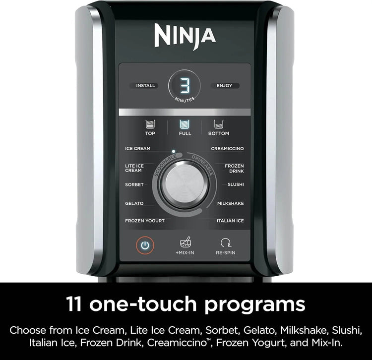 Ninja NC301 CREAMi Ice Cream Maker, for Gelato, Mix-ins, Milkshakes, Sorbet, Smoothie Bowls & More, 7 One-Touch Programs, with (2) Pint Containers & Lids, Compact Size, Perfect for Kids, Silver