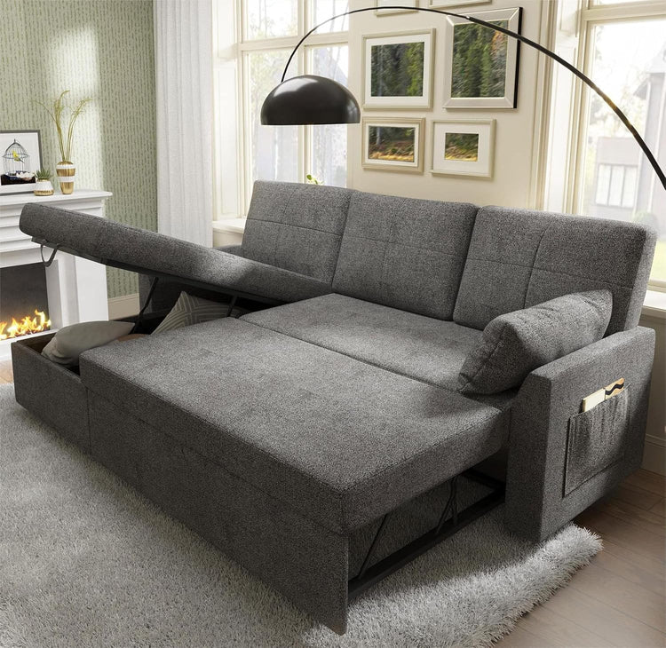 VanAcc Sofa Bed, Sleeper Sofa with Storage Chaise 2 in 1 Pull Out Couch Living Room